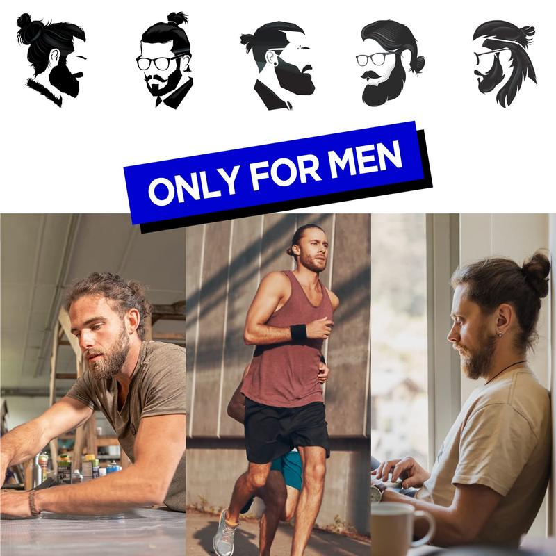 Knotted Mens Hair Ties For Men 5 count (Wide, Black) - No  Crease Breakage Men with Long Hair | For Buns Curly Thick Elastic Hair Ties For Guys |  hairtie For Men