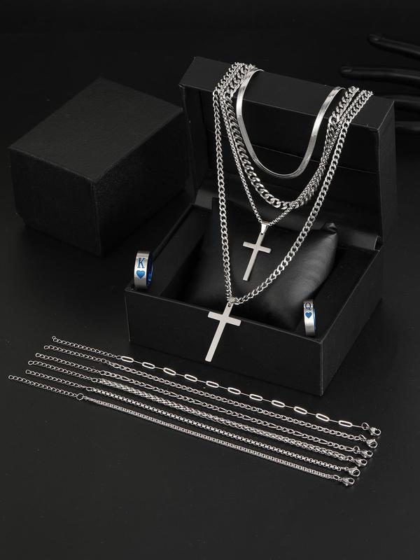 Street Style Cross & Chain Design Pendant Necklace & Ring & Bracelet, Fashion Jewelry for Party, Daily Clothing Decor, Trendy All-match & Exquisite Jewelry for Birthday Gift