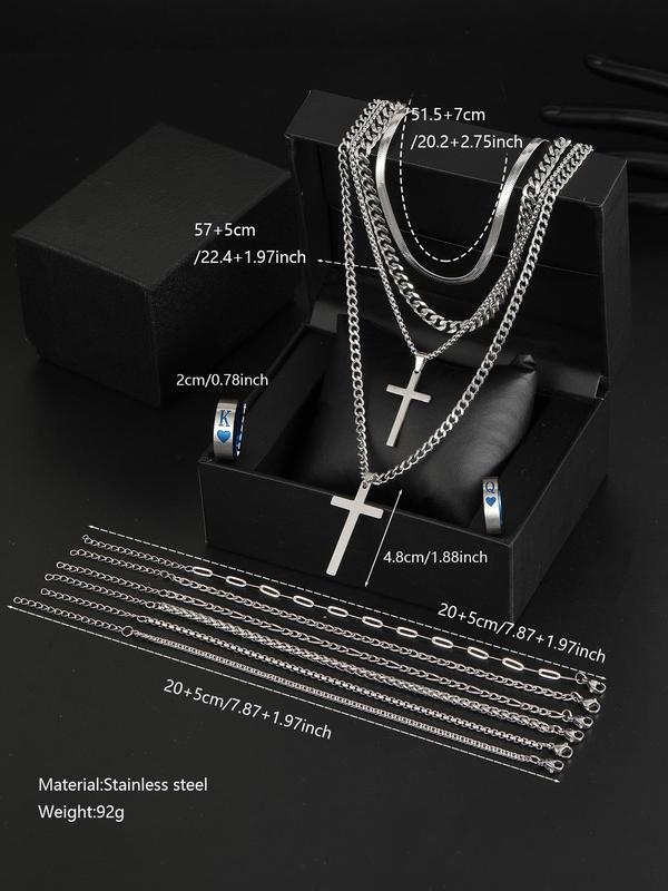 Street Style Cross & Chain Design Pendant Necklace & Ring & Bracelet, Fashion Jewelry for Party, Daily Clothing Decor, Trendy All-match & Exquisite Jewelry for Birthday Gift