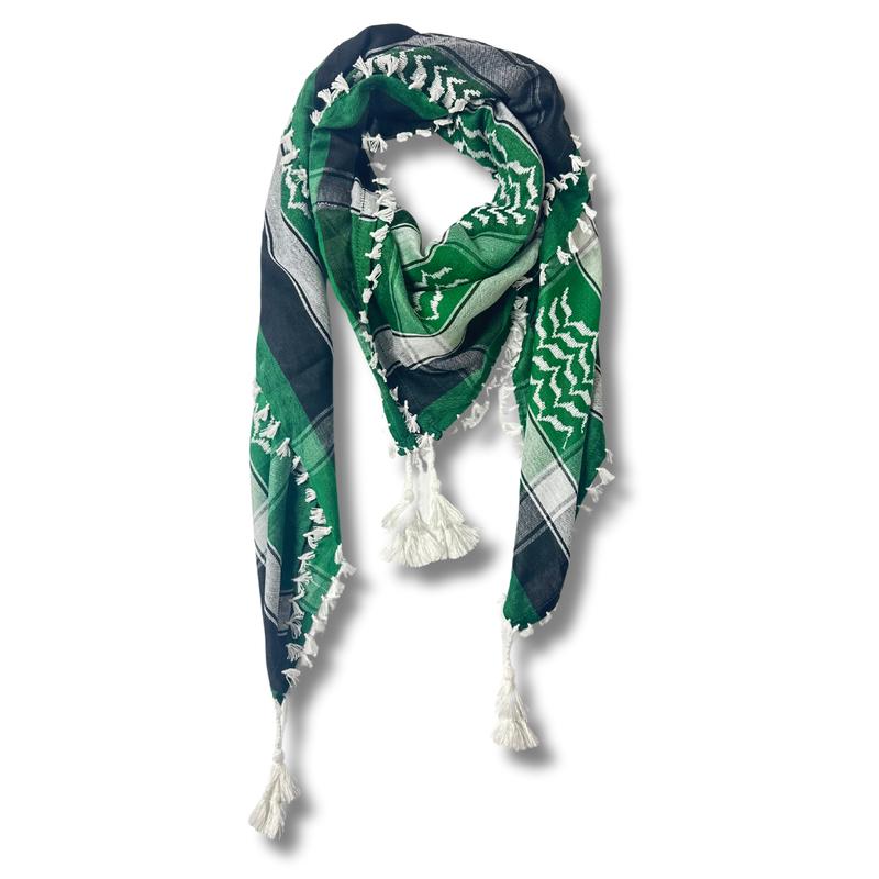 Green & White Kuffiyeh – Handcrafted Palestinian Scarf with Traditional Elegance