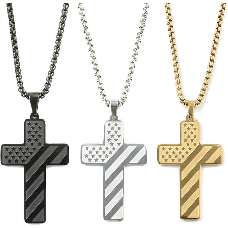 Men Women American Flag Cross Pendant Necklace Patriotic Christian Religious Jewelry Unisex Religious Necklace with Flag Design