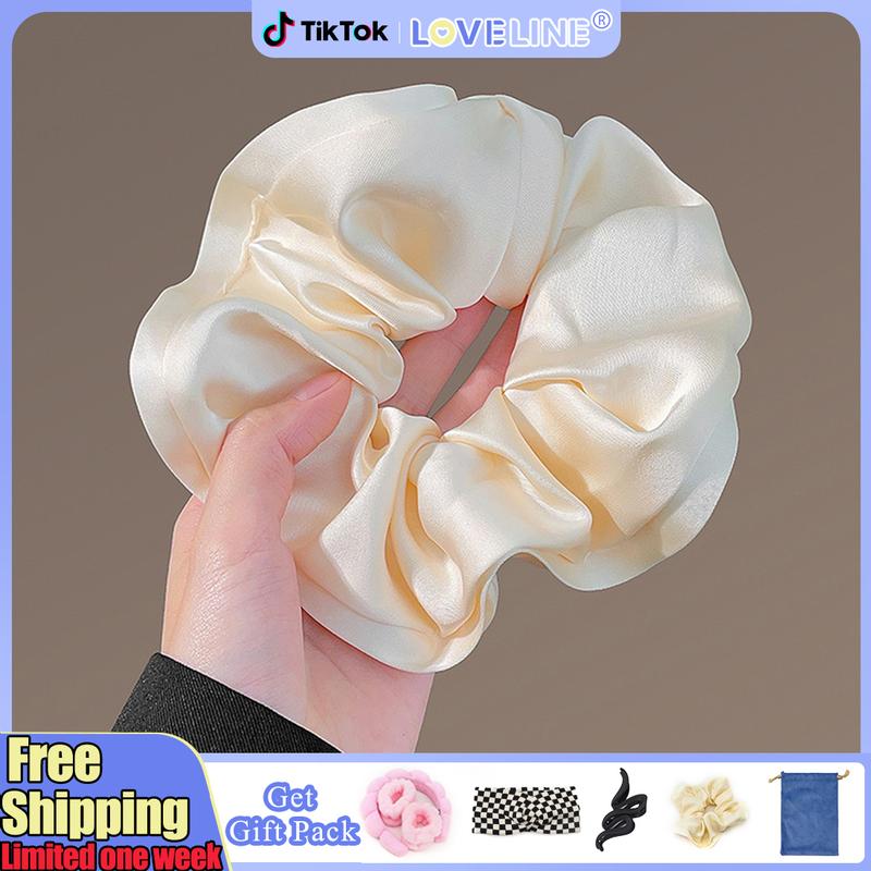 Loveline(1Pc As Gift)Satin Scrunchies Women Elastic Hair Band Simple Large Intestine Ring Hair Accessories(Do not purchase separately)