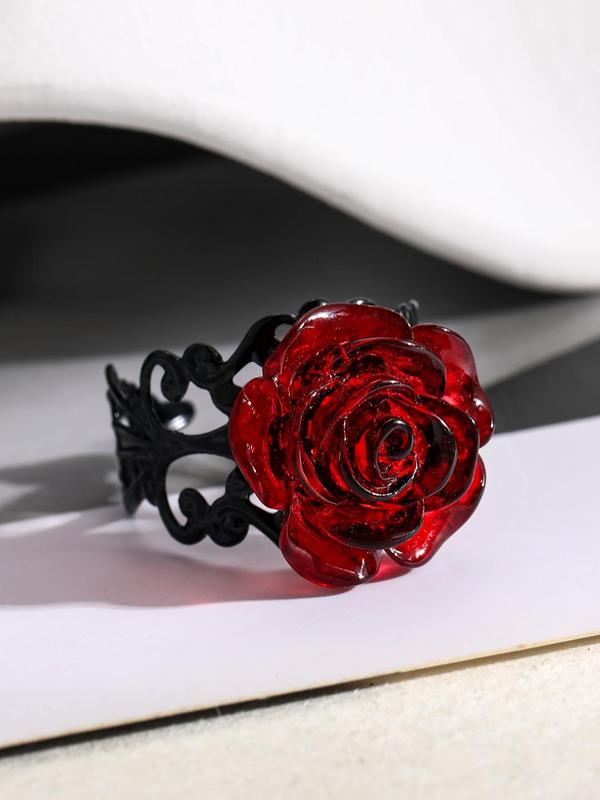 Women's Punk Gothic Rose Design Ring, Vintage Adjustable Hollow out Featured Ring, Fashionable Matching Jewelry for Party, Daily, Club Decoration for Girls & Women