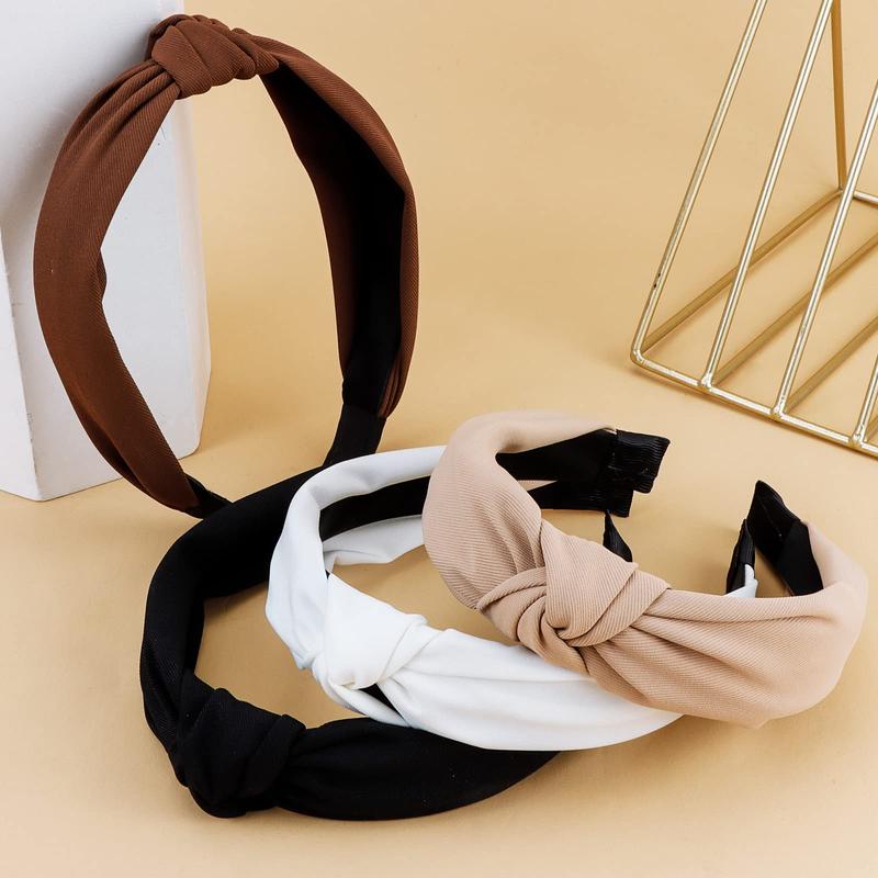 4PCS Knotted Headbands - Non Slip Wide Fashion Head Bands for Women and Girls - Black and White Top Knot Accessories