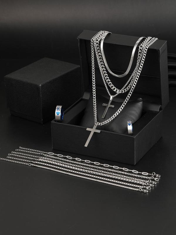 Street Style Cross & Chain Design Pendant Necklace & Ring & Bracelet, Fashion Jewelry for Party, Daily Clothing Decor, Trendy All-match & Exquisite Jewelry for Birthday Gift