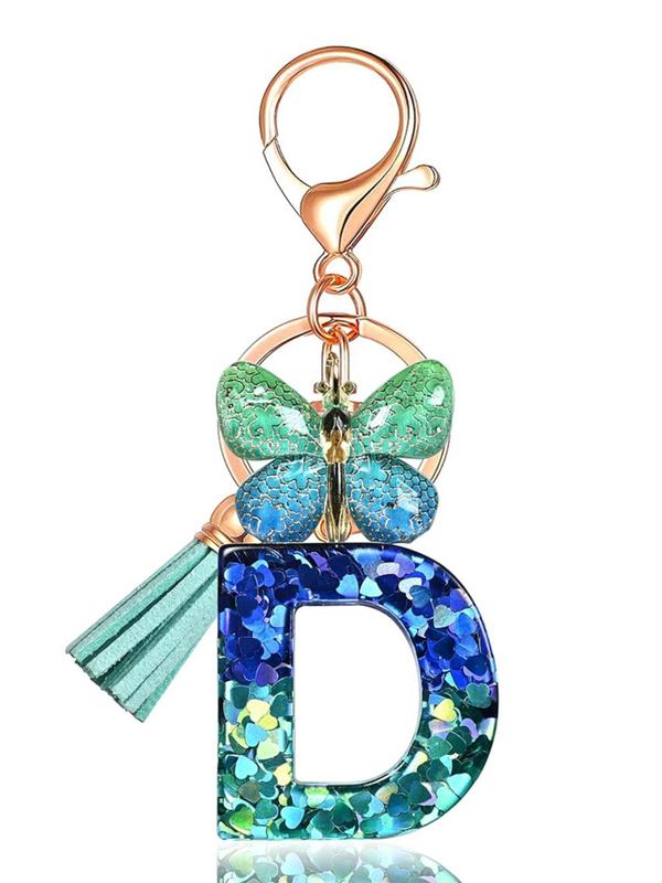 Cute Butterfly & Letter Design Keychain, Fashionable Tassel Decor Keychain for Women & Girls, Trendy All-match Keychain for Birthday Gift