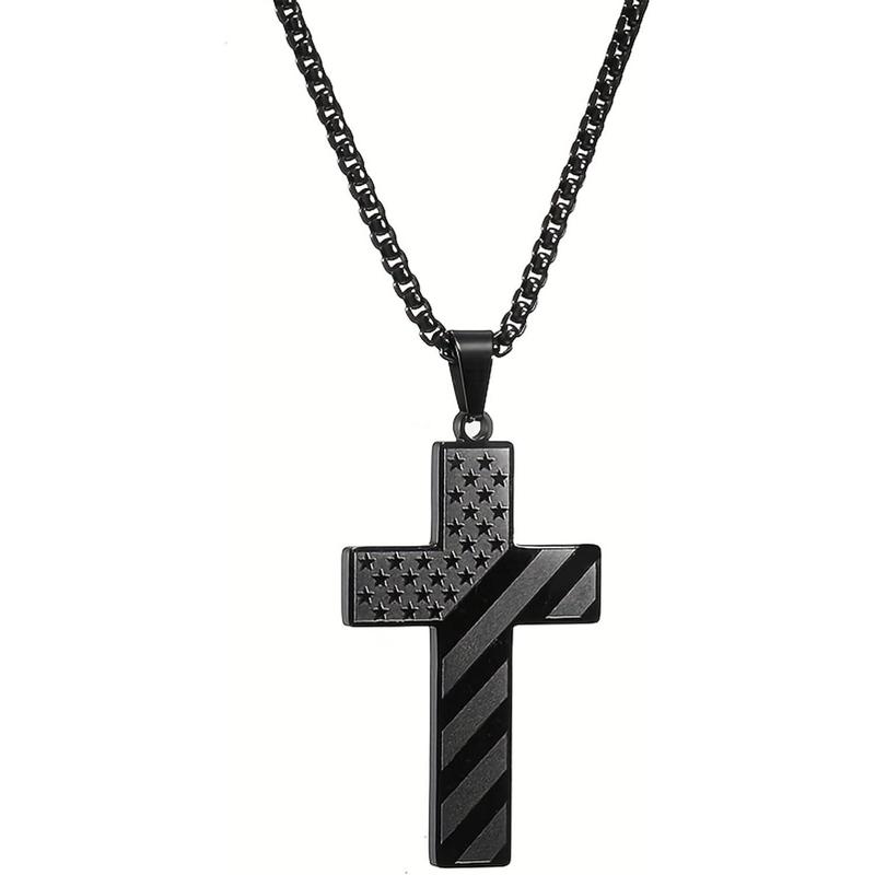 Men Women American Flag Cross Pendant Necklace Patriotic Christian Religious Jewelry Unisex Religious Necklace with Flag Design