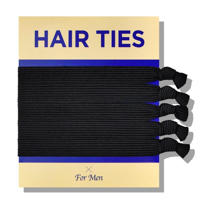 Knotted Mens Hair Ties For Men 5 count (Wide, Black) - No  Crease Breakage Men with Long Hair | For Buns Curly Thick Elastic Hair Ties For Guys |  hairtie For Men