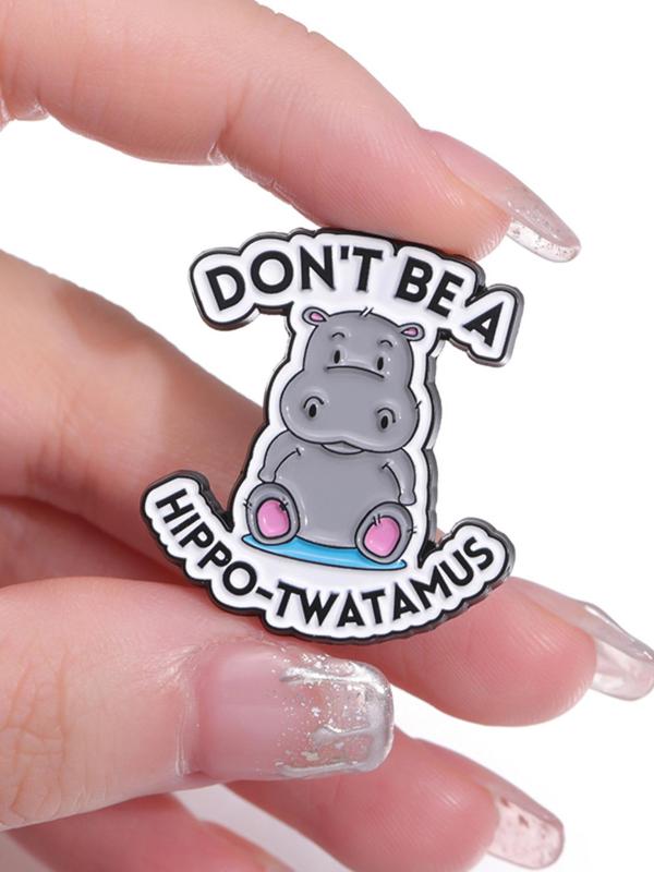 Y2k Cute Hippo Design Brooch, Letter Pattern Enamel Pin for Clothes Decoration, Suitable for Backpacks, Jeans, Scarves, Hats Decoration Fixed Buckle, Casual Zinc Alloy Jewelry for Men & Women