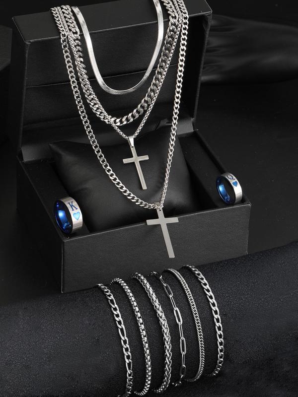 Street Style Cross & Chain Design Pendant Necklace & Ring & Bracelet, Fashion Jewelry for Party, Daily Clothing Decor, Trendy All-match & Exquisite Jewelry for Birthday Gift