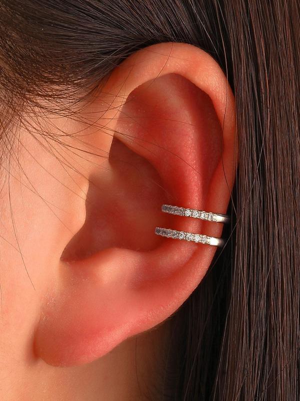 Rhinestone Decorated Ear Cuff,  Double Layer Ear Cuff for Women & Girls, Fashion Jewelry for Party, Daily Clothing Decor, Trendy All-match & Exquisite Jewelry for Birthday Gift