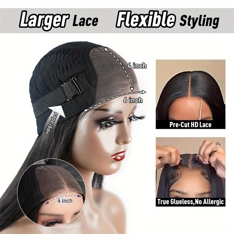 34 Inch Body Wave Glueless Wig Human Hair Pre-Plucked Cut Ready Waer Wig 200 Density 6x4 HD Lace Closure Wig for Women Human Hair