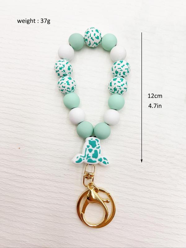 Cute Colorblock Cow Pattern Beaded Wristlet Keychain, Casual Milk Cow Design Wrist Beaded Keychain for Women & Men, Trendy Key Holder & Key Ring, Kawaii Accessories