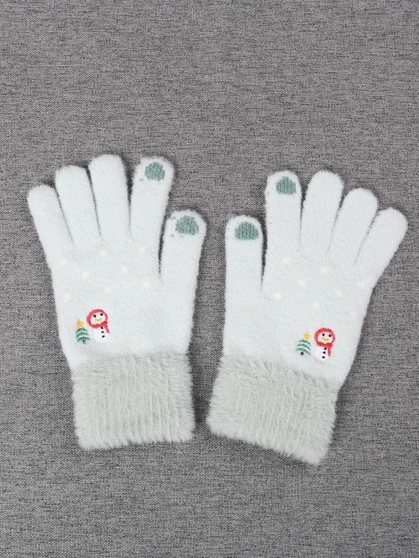 Women's Cute Snowman Design Gloves, Casual Trendy Warm Gloves for Fall & Winter, Fashionable Gloves for Women & Girls for Daily Use