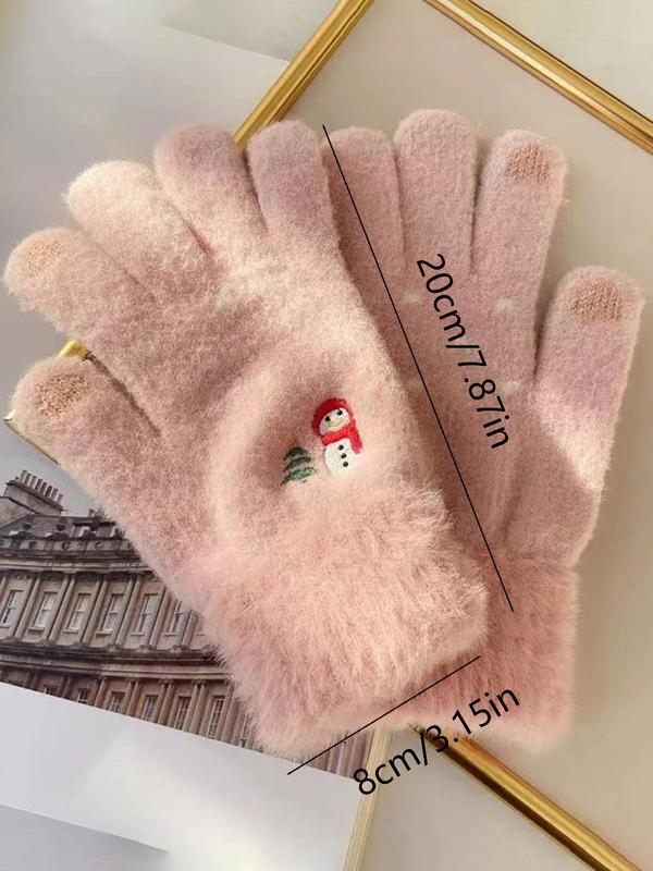 Women's Cute Snowman Design Gloves, Casual Trendy Warm Gloves for Fall & Winter, Fashionable Gloves for Women & Girls for Daily Use