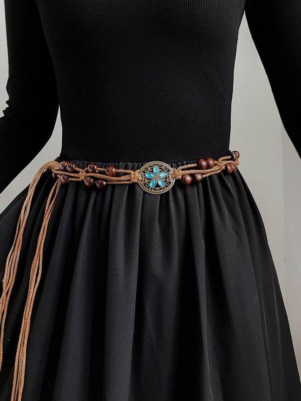 Women's Boho Style Beaded & Flower & Hollow Out Design Belt, Vintage Trendy Waist Belt, Fashionable Streetwear Clothes Accessories for Daily & Party Outfits