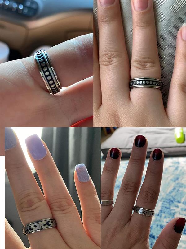 Punk Goth Style Rotating Star & Moon Design Rings, Gifts for Men Women, Stress Relief Rings, Matching Funky Unique Accessories for Girls Birthday Gift