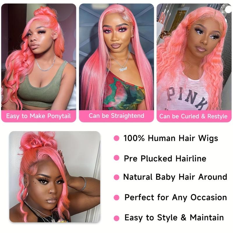 Pink Lace Front Wig Human Hair 30 Inch Pink Wig Human Hair 180 Density13x4 HD Frontal Body Wave Wigs Human Hair Pre Plucked With Baby Hair Colored Pink Human Hair Lace Front Wig For Women