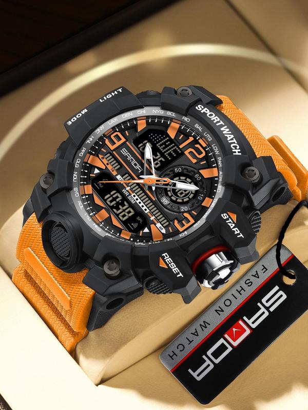 Men's Sportive 50m Waterproof and Shockproof Digital Analog Quartz Watch, Sport Watch with Double Display, Trendy Watch for Daily Life, with Box