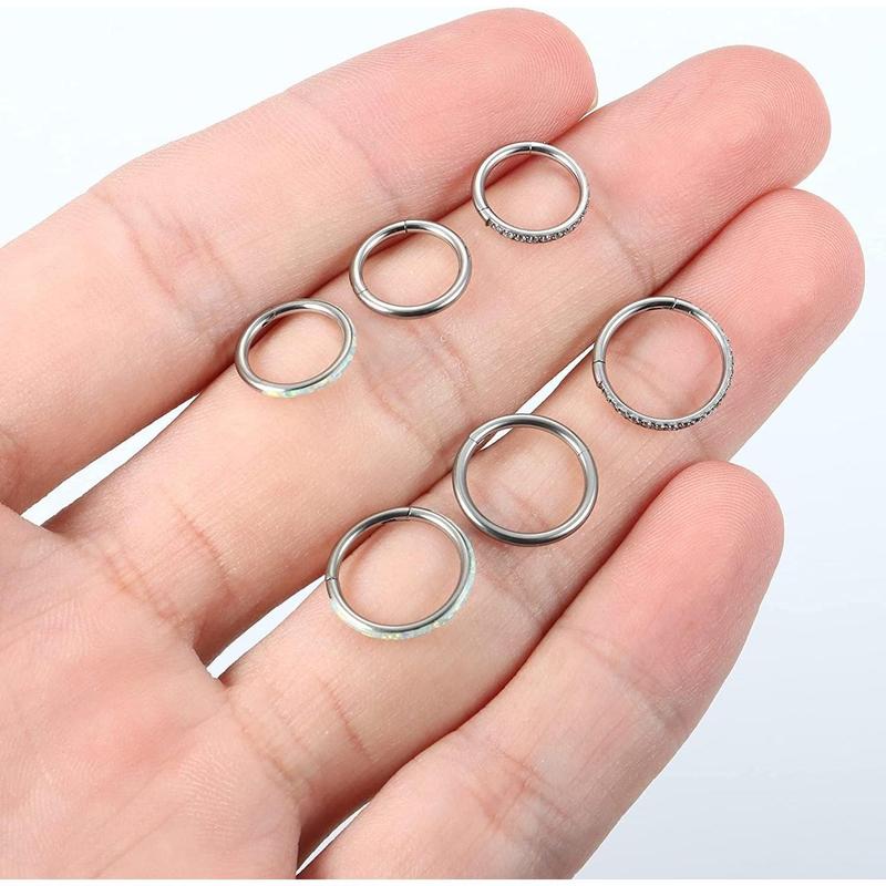 FLORIDECO 3Pcs Titanium Steel Nose Ring Hoops for Women 18G 16G Hinged Septum Ring CZ Clicker Segment Septum Lip Nose Ear Eyebrow Tragus Hoop Helix Cartilage Conch Rook Daith Piercing Jewelry 8mm 10mm Daily