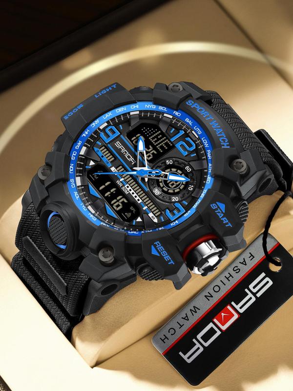 Men's Sportive 50m Waterproof and Shockproof Digital Analog Quartz Watch, Sport Watch with Double Display, Trendy Watch for Daily Life, with Box