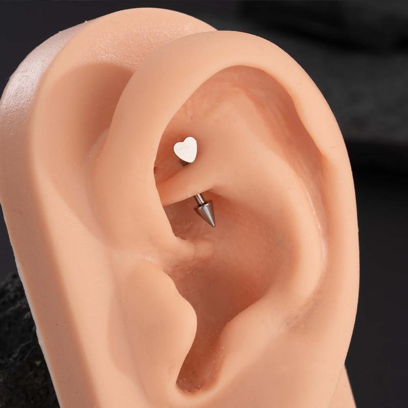 Oufer 16G Titanium Flat Heart & Spike Rook Ring Verticial Labret Eyebrow Jewelry