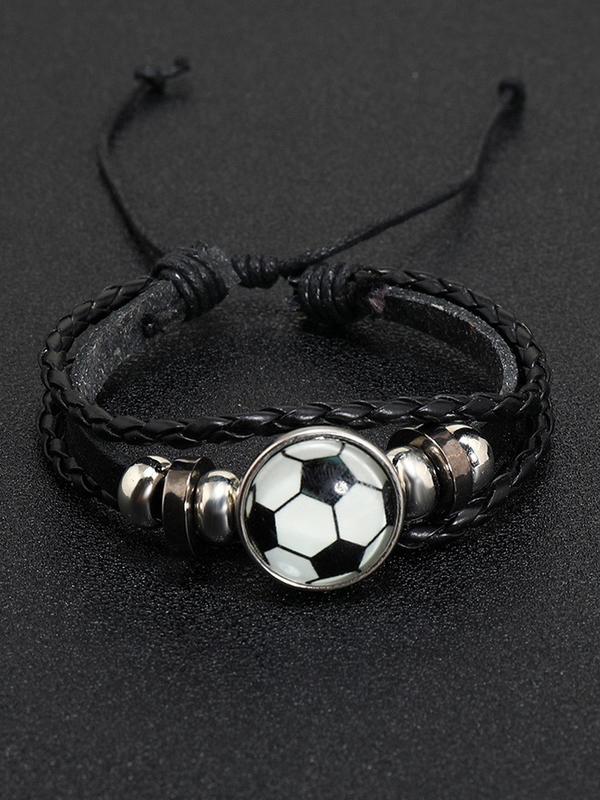 Simple Football Design Braided Bracelet, Adjustable Football Charm Layered Bracelet for Men & Women for Party, Daily Clothing Decor, Trendy All-match & Exquisite Jewelry for Birthday Gift