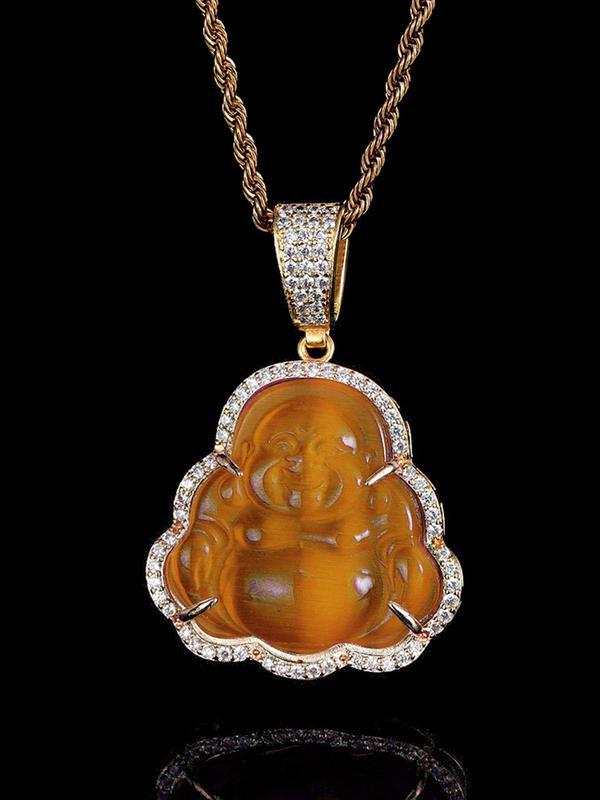 Rhinestone Decor Buddha Pendant Necklace for Women & Men, with Rope Chain, Fashion Jewelry for Party, Daily Clothing Decor, Trendy All-match & Exquisite Jewelry for Gift