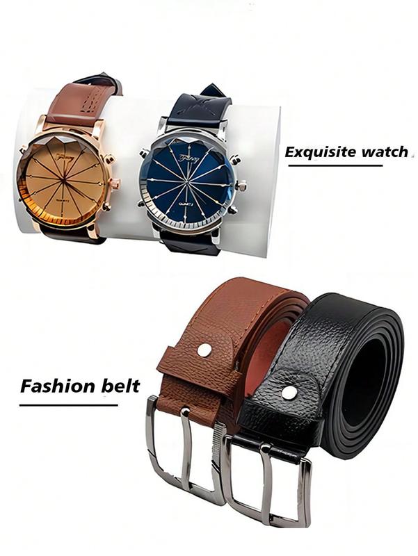 6pcs Men's Gift Set With Box Leather Belt Wallet Watch Glasses Keychain Ballpoint Pen Anniversary Birthday Gifts For Men Boyfriend Husband Son Dad Gift Sets Gift For Men