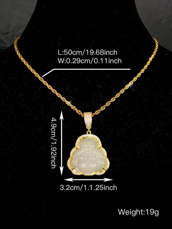 Rhinestone Decor Buddha Pendant Necklace for Women & Men, with Rope Chain, Fashion Jewelry for Party, Daily Clothing Decor, Trendy All-match & Exquisite Jewelry for Gift