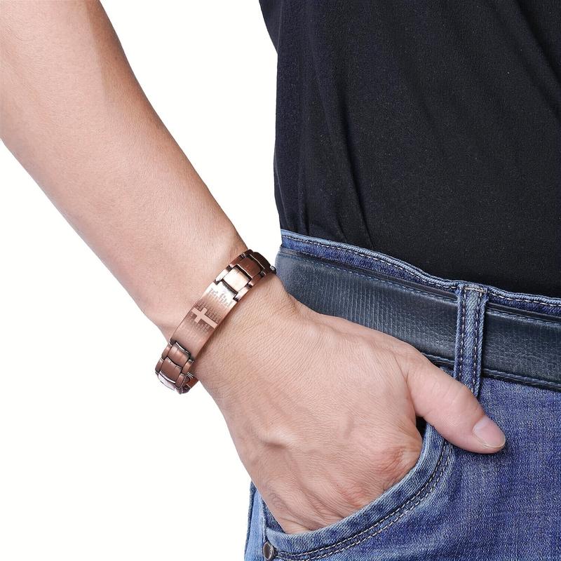 1pc Copper Cross Magnetic Men's Bracelet - Adjustable Sizing Tool, Jewelry Gift for Him, Stylish Accessory with Health Benefits, Comfortable Wear, and Durable Construction