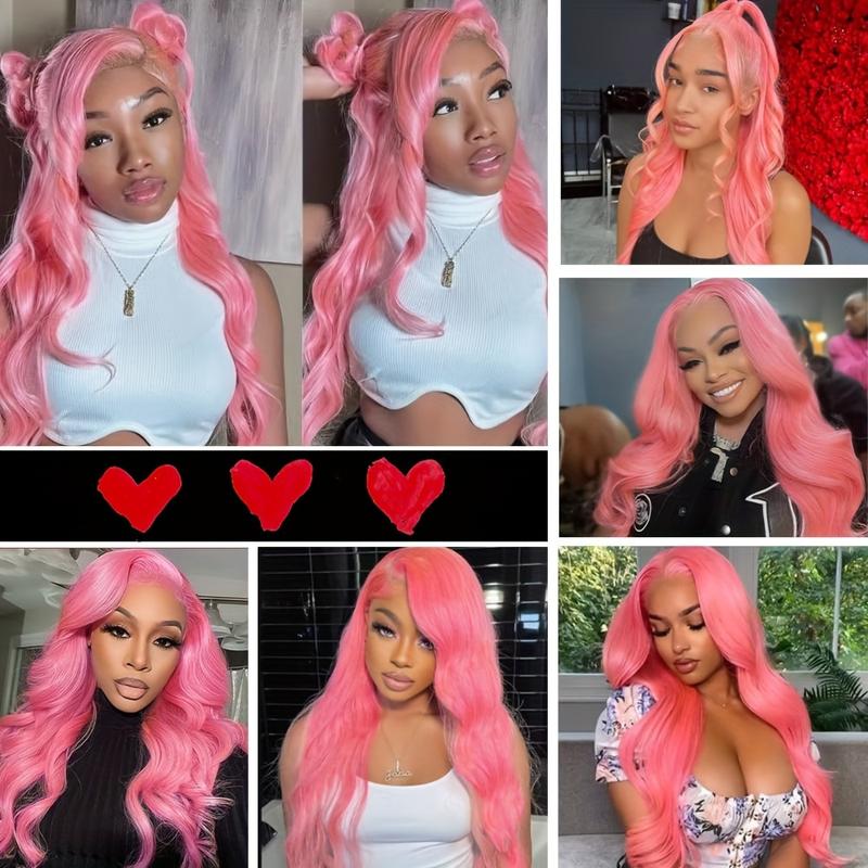 Pink Lace Front Wig Human Hair 30 Inch Pink Wig Human Hair 180 Density13x4 HD Frontal Body Wave Wigs Human Hair Pre Plucked With Baby Hair Colored Pink Human Hair Lace Front Wig For Women