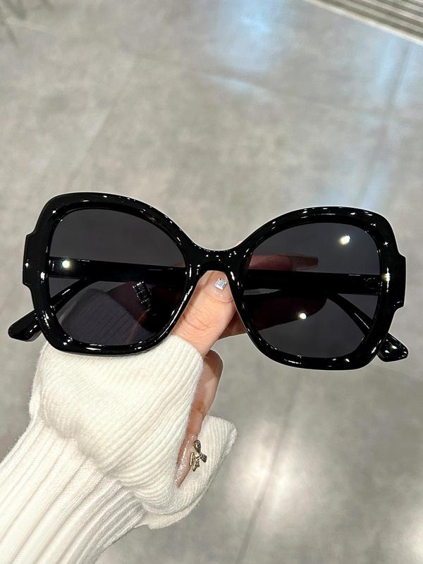 Unisex Cute Oversized Frame Sunglasses, 1 Pair Vintage Trendy Cat Eye Frame Sunglasses for Everyday Use, Fashion Accessories for Outdoor Activities