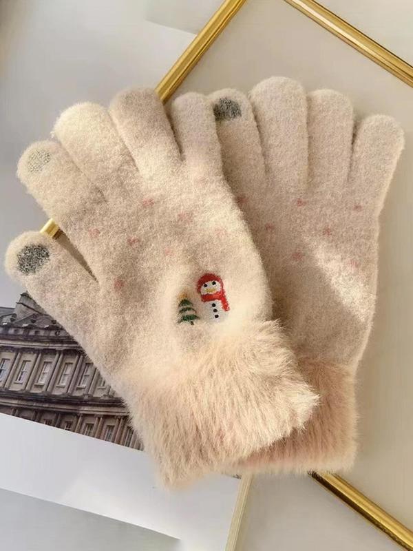 Women's Cute Snowman Design Gloves, Casual Trendy Warm Gloves for Fall & Winter, Fashionable Gloves for Women & Girls for Daily Use