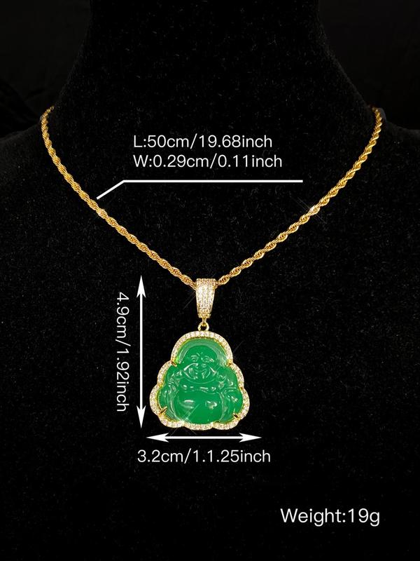 Rhinestone Decor Buddha Pendant Necklace for Women & Men, with Rope Chain, Fashion Jewelry for Party, Daily Clothing Decor, Trendy All-match & Exquisite Jewelry for Gift