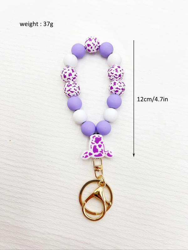 Cute Colorblock Cow Pattern Beaded Wristlet Keychain, Casual Milk Cow Design Wrist Beaded Keychain for Women & Men, Trendy Key Holder & Key Ring, Kawaii Accessories