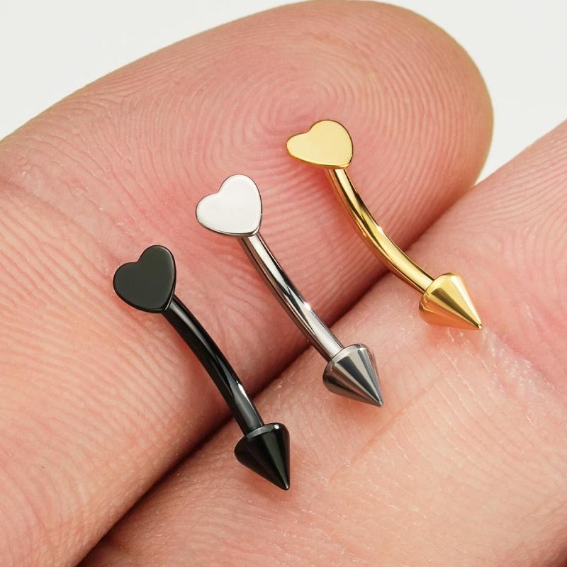 Oufer 16G Titanium Flat Heart & Spike Rook Ring Verticial Labret Eyebrow Jewelry