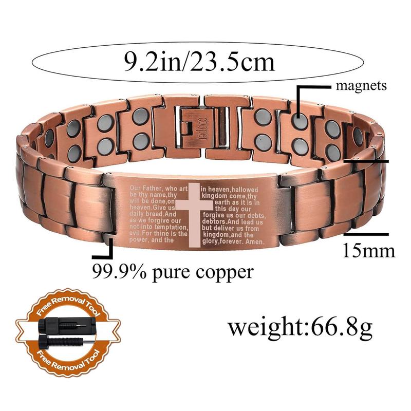 1pc Copper Cross Magnetic Men's Bracelet - Adjustable Sizing Tool, Jewelry Gift for Him, Stylish Accessory with Health Benefits, Comfortable Wear, and Durable Construction