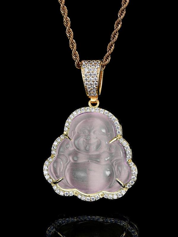 Rhinestone Decor Buddha Pendant Necklace for Women & Men, with Rope Chain, Fashion Jewelry for Party, Daily Clothing Decor, Trendy All-match & Exquisite Jewelry for Gift