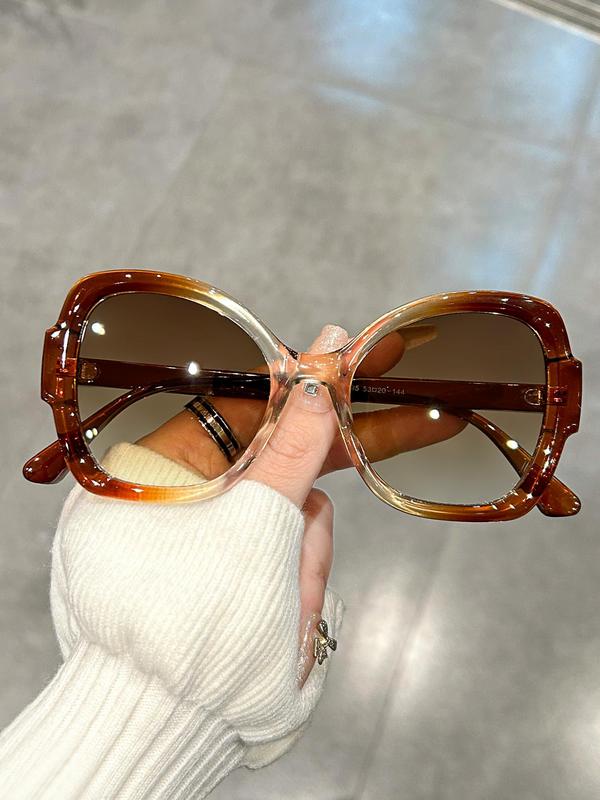 Unisex Cute Oversized Frame Sunglasses, 1 Pair Vintage Trendy Cat Eye Frame Sunglasses for Everyday Use, Fashion Accessories for Outdoor Activities