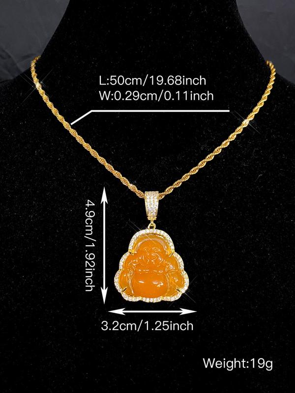 Rhinestone Decor Buddha Pendant Necklace for Women & Men, with Rope Chain, Fashion Jewelry for Party, Daily Clothing Decor, Trendy All-match & Exquisite Jewelry for Gift