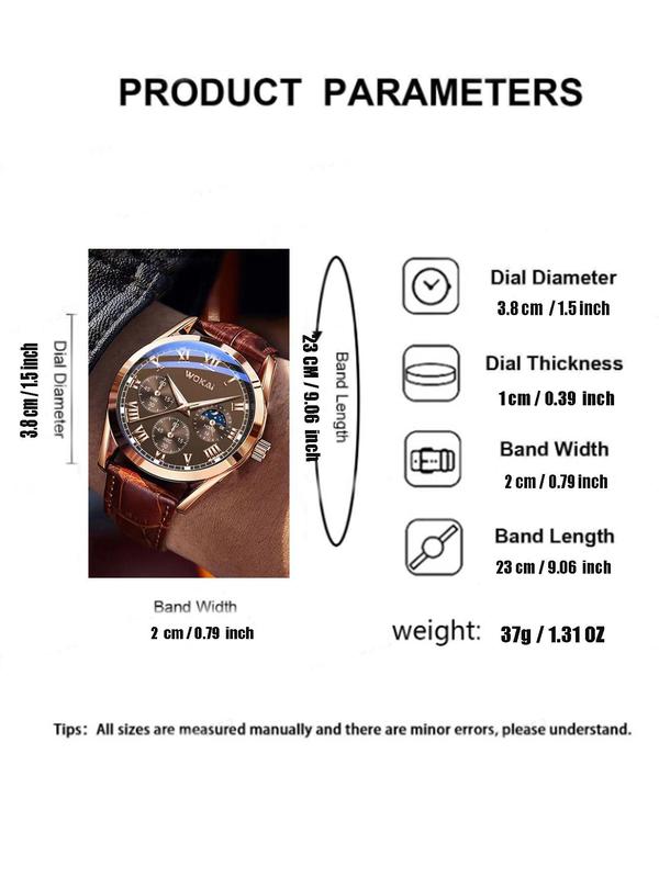 Men's Round Dial Analog Quartz Watch, Fashion Time Feature Business Watch for Party, Daily Clothing Decor, Trendy All-match & Exquisite Watch for Birthday Gift