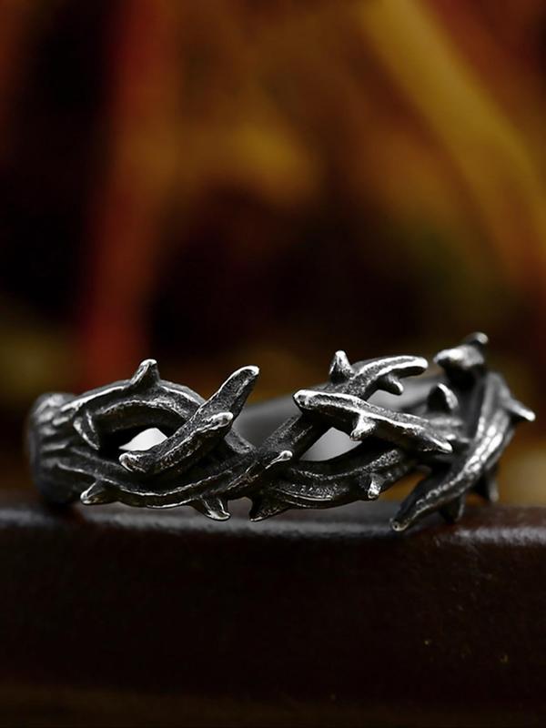 Vintage Style Thorns Plant Design Ring, Punk Style Hollow Out Ring, Fashion Accessories for Men & Women