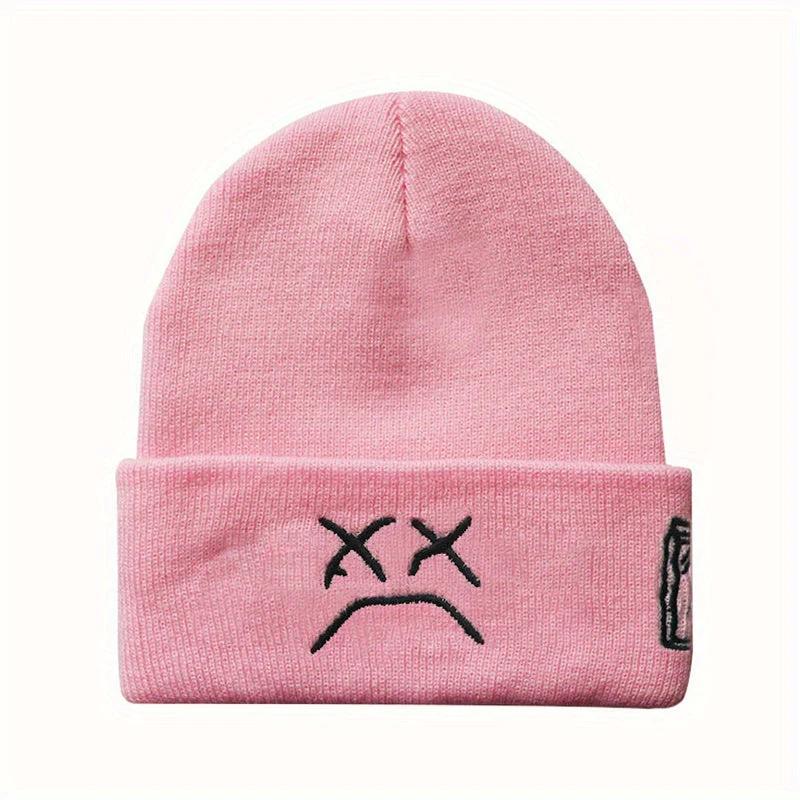 BFCM Sad Expression Lil Peep Embroidered Cold Hat Men's Warm Knitted Hat Women's Cool Trendy Hooded Hat Lil Peep Beanie Festival funky funky funky