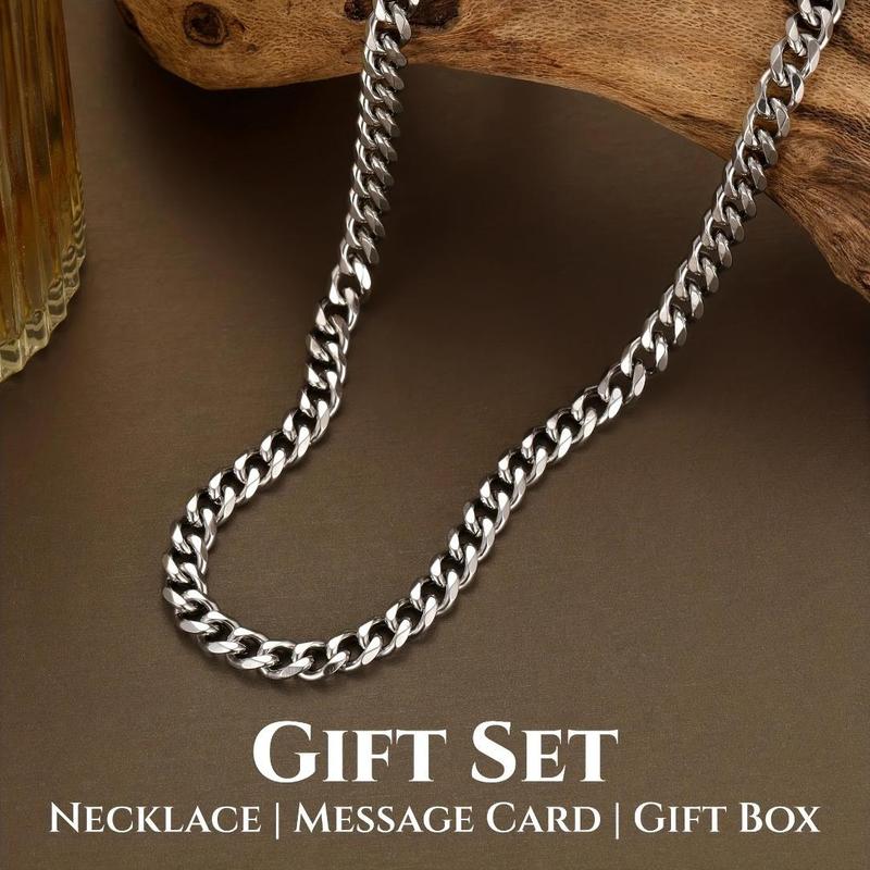 Men's Chain Necklace & Gift Card & Gift Box, 1 Set Fashion Stainless Steel Necklace Gift Box Set, Domineering Hip-hop Punk Rock Chain Gift for Men