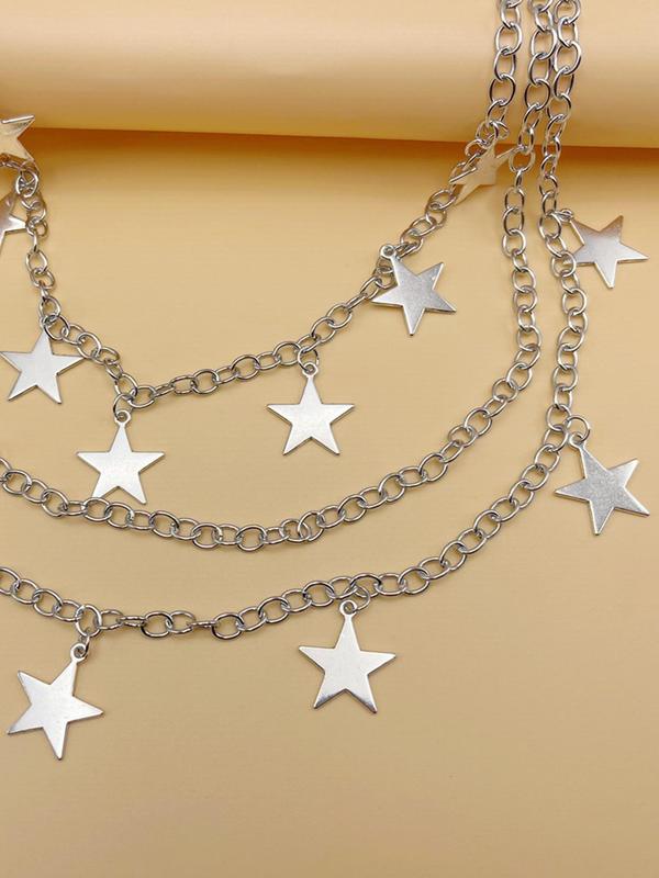 Unisex Punk Style Star Decor Layered Pants Chain, Casual Trendy Belt Body Chain, Fashionable Accessories for Daily & Party Decoration