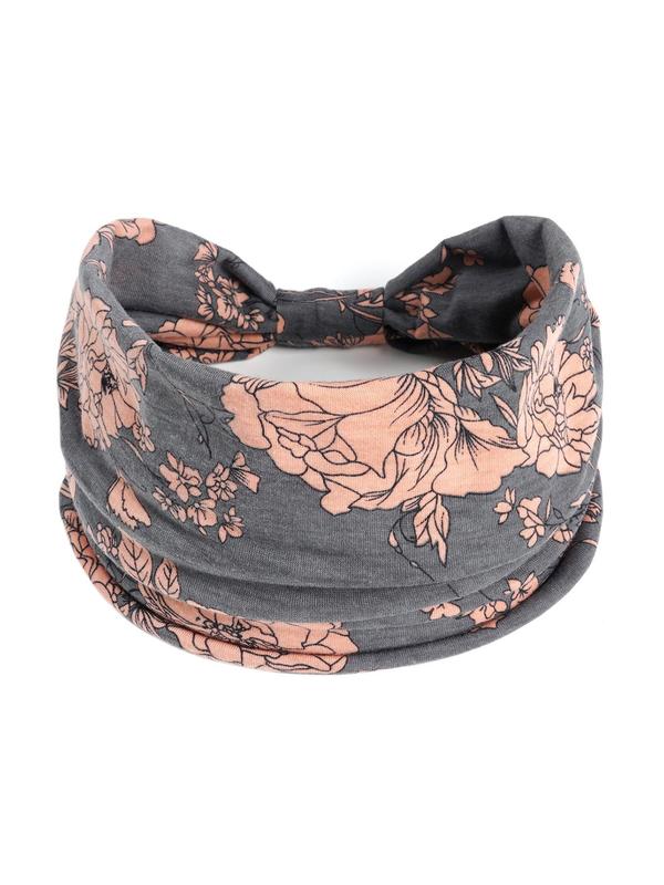 Women's Floral Print Sport Hair Band, 4 Counts Elastic Wide Hair Band, Summer Hair Accessories for Gym Workout Running