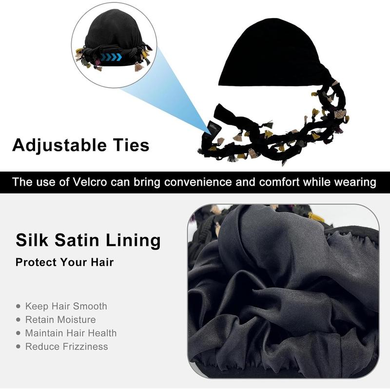 Silk Satin Lined Turban Cap for Men Women Adjustable Halo Head Wrap, Twist Durag Hat with Elastic Pre-Tie Beanie Comfort and Style for All-Day Wear