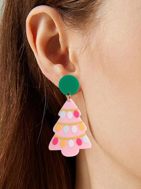 Cute Christmas Tree Design Dangle Earrings, Colorblock Dangle Earrings for Women & Girls, Fashion Jewelry for Party, Daily Decor, Trendy All-match & Exquisite Jewelry for Birthday Gift