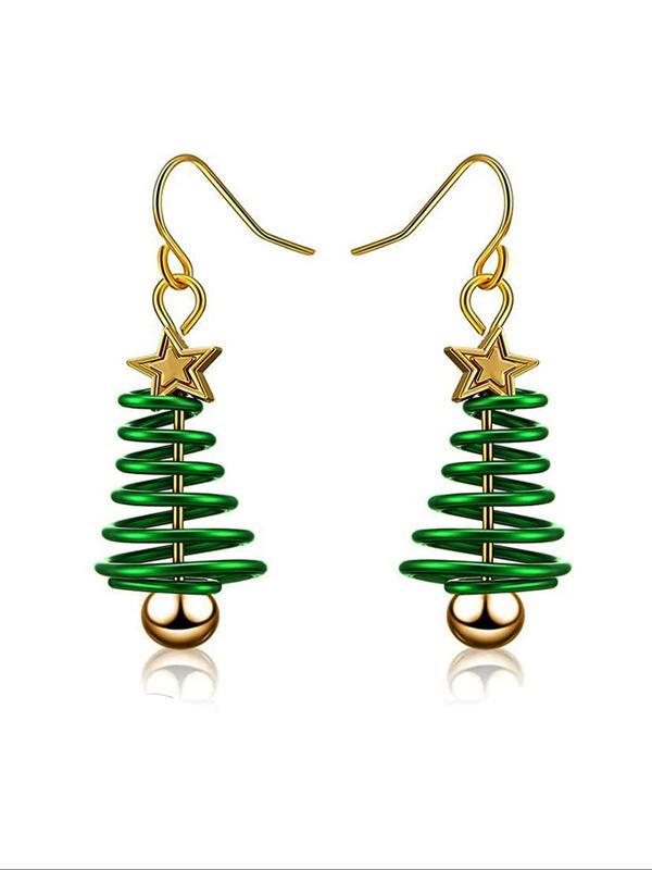 Spiral Christmas Tree Design Dangle Earrings, Fashionable Star Decor Earrings for Women & Girls, Trendy All-match & Exquisite Jewelry for Birthday Gift